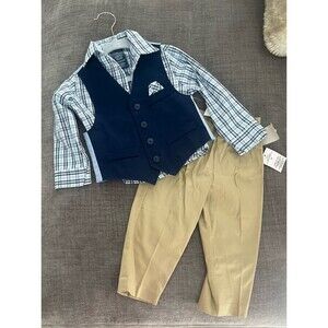 NAUTICA Size 2T Blue Plaid 3 Piece Suit Outfit Set NWT